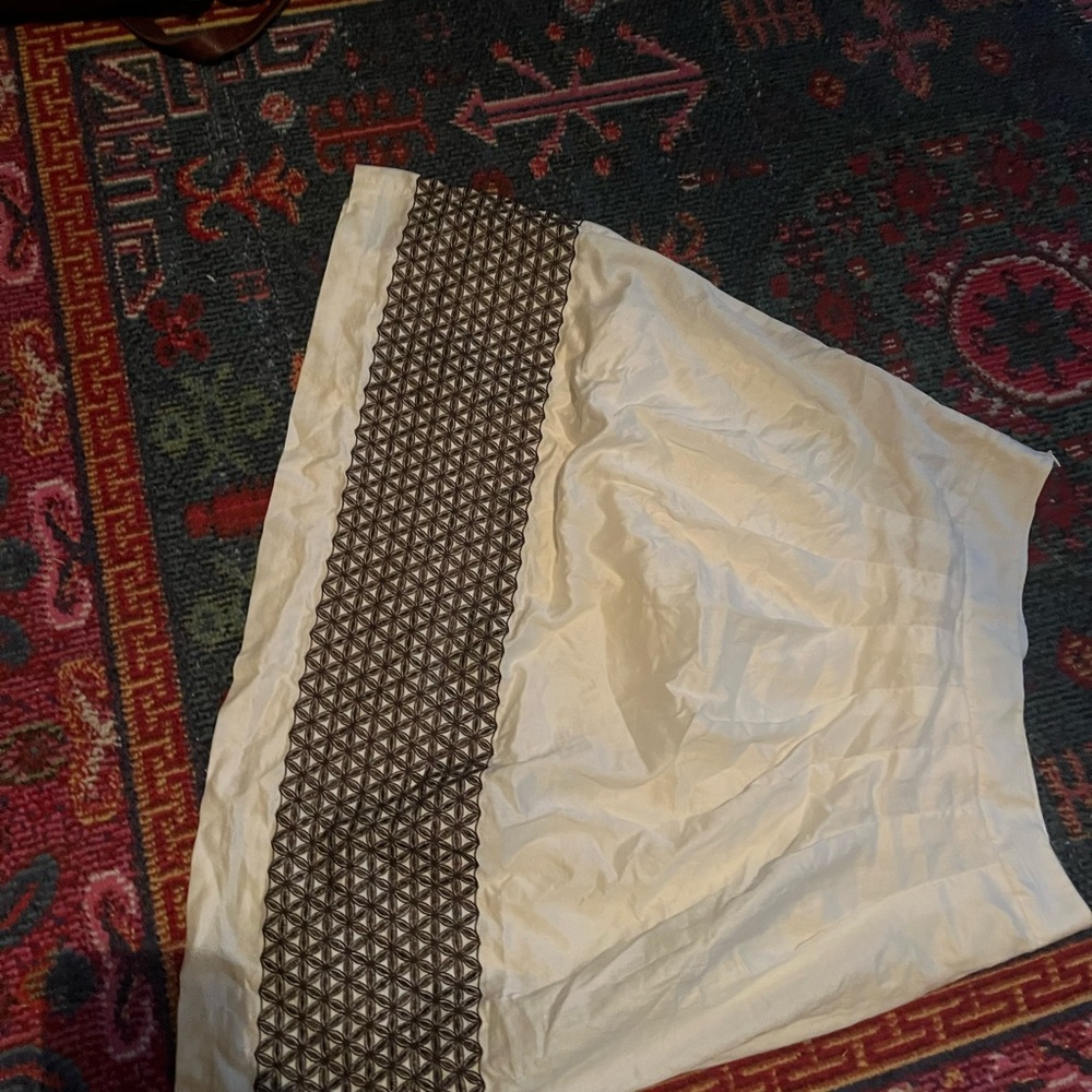 LOFT Cream Skirt with Brown Geometric Trim